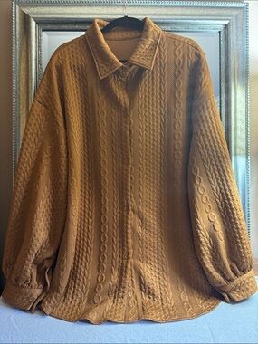 Textured Button-Up Shirt Jacket in Mustard